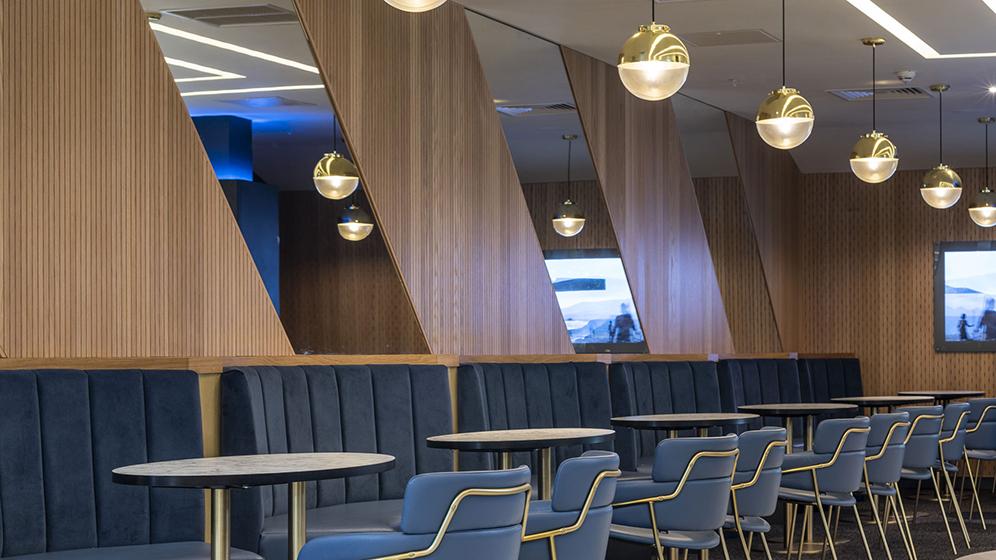 Close up of seating area and wall panelling